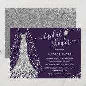 Invitation Robe de mariée argent violet Bridal Shower (Devant / Derrière)