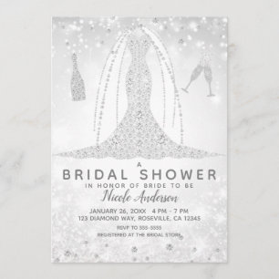 Invitation Robe de mariée blanche à paillettes diamant Shower
