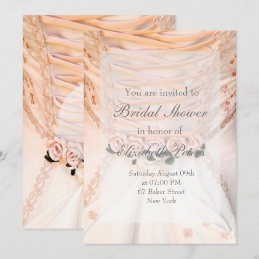 Invitation Robe de mariée blanche avec Fête des mariées Rose (Devant / Derrière)