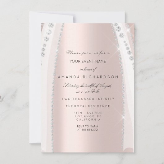 Invitation Robe de mariée blanche étincelante rose argent dia (Devant)
