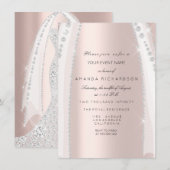 Invitation Robe de mariée blanche étincelante rose argent ros (Devant / Derrière)