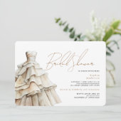 Invitation Robe de mariée blanche moderne beige douche de mar (Debout devant)