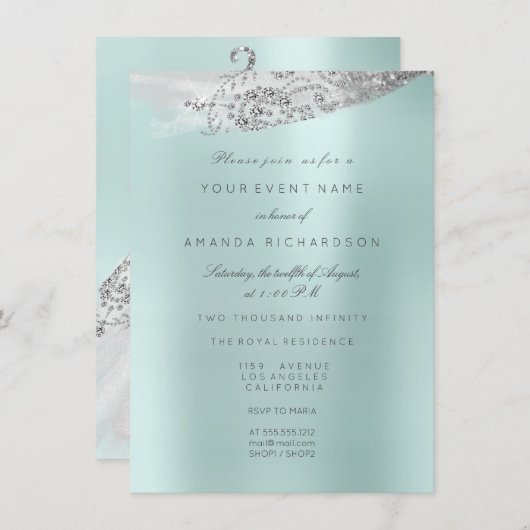 Invitation Robe de mariée blanche pour 16 ans Aqua Blue (Devant / Derrière)
