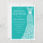 Invitation Robe de Mariée Blanche Sarcelle Bordure Shower de (Devant)