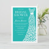 Invitation Robe de Mariée Blanche Sarcelle Bordure Shower de (Debout devant)