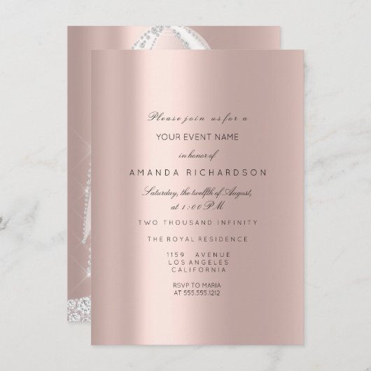 Invitation Robe de mariée blanche scintillante rose diamant r (Devant / Derrière)