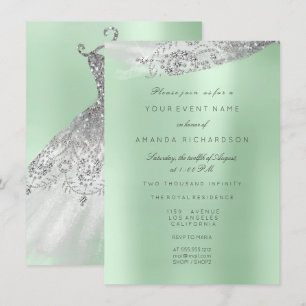 Invitation Robe de mariée blanche sucrée 16ème vert menthe