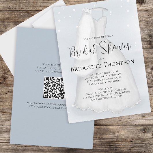 Invitation Robe de mariée bleu élégant écriture mariage