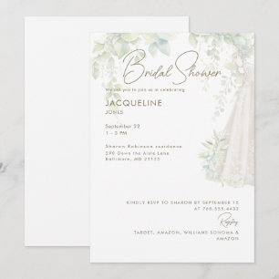 Invitation Robe de mariée botanique blanche Bridal Shower 