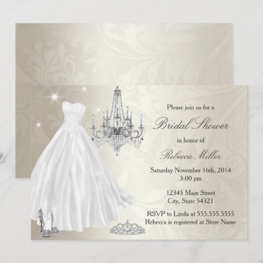 Invitation Robe de mariée chic Crème Blanc Shower (Devant / Derrière)
