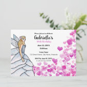 Invitation Robe de mariée de princesse fée rose mode cœurs (Debout devant)