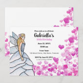 Invitation Robe de mariée de princesse fée rose mode cœurs (Devant / Derrière)