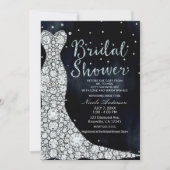 Invitation Robe de mariée diamant moderne bleu douche de mari (Devant)