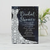 Invitation Robe de mariée diamant moderne bleu douche de mari (Debout devant)
