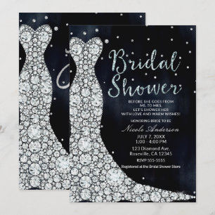 Invitation Robe de mariée diamant moderne bleu douche de mari