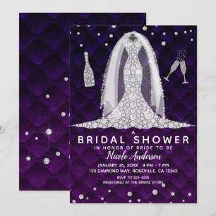 Invitation Robe de mariée diamant royal violet douche de mari