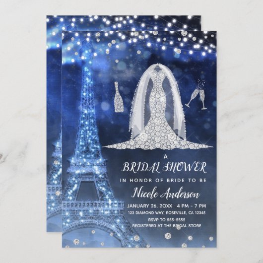 Invitation Robe de mariée diamantée nuit de Paris douche de m (Devant / Derrière)