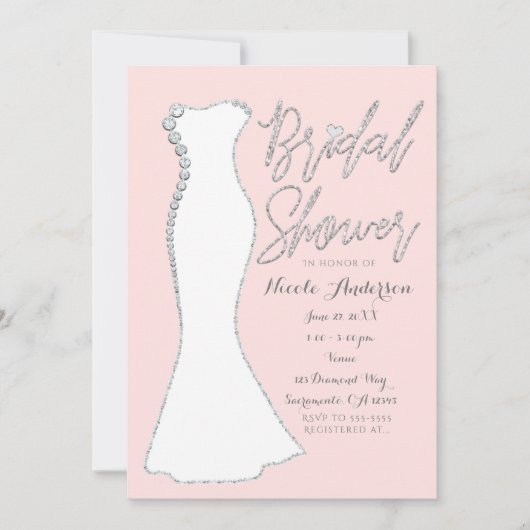 Invitation Robe de mariée Diamond Bling rose Baby Shower (Devant)