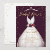 Invitation Robe de mariée élégante couleur Bourgogne orée (Devant / Derrière)