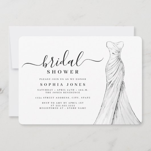 Invitation Robe de mariée élégante moderne pour la douche de (Devant)