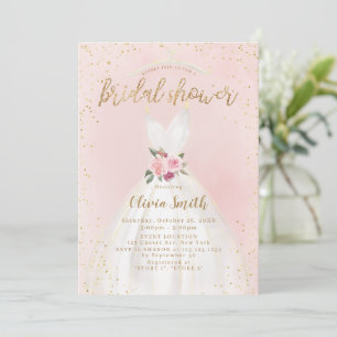 Invitation Robe de mariée élégante rose et or Bain de mariage