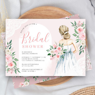 Invitation Robe de mariée en dentelle blanche avec fleurs ros