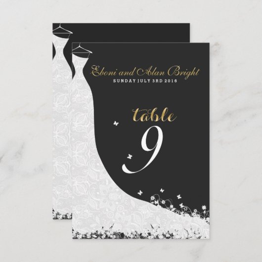 Invitation Robe de mariée en dentelle blanche élégante Table  (Devant / Derrière)