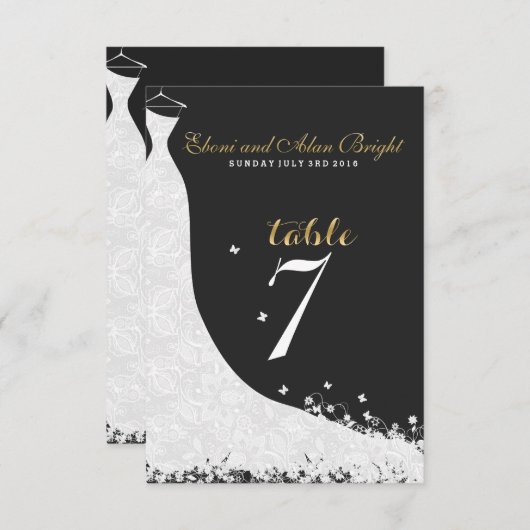 Invitation Robe de mariée en dentelle blanche élégante Table (Devant / Derrière)