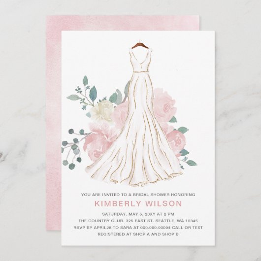 Invitation Robe de Mariée Fleurie Rose Pâle pour Enterrement  (Devant / Derrière)