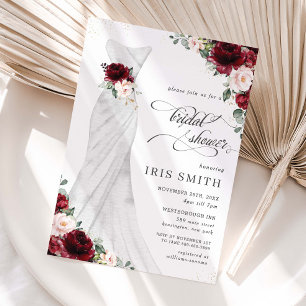 Invitation Robe de mariée florale rose Bourgogne Bridal Showe