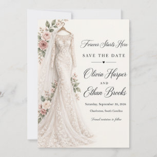 Invitation Robe de Mariée Forever Starts Here Envoi Save the