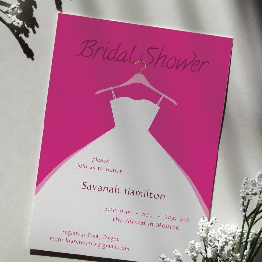 Invitation Robe de mariée fuchsia suspendue Cadeau de douche