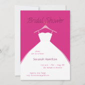 Invitation Robe de mariée fuchsia suspendue Cadeau de douche (Devant)