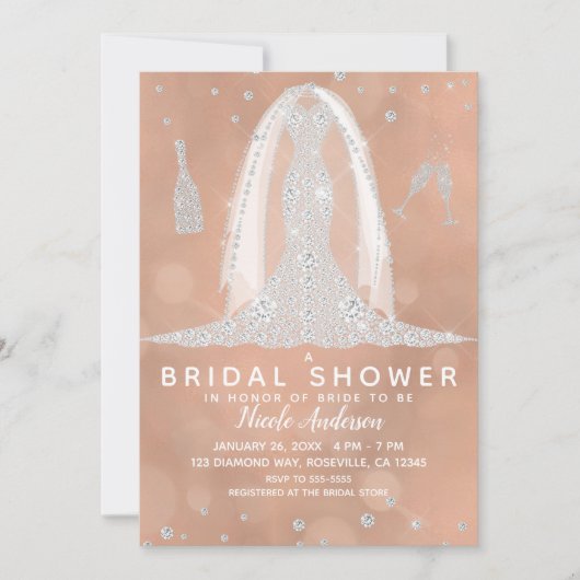 Invitation Robe de Mariée Glam Diamant Peach Réception de Mar (Devant)