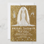 Invitation Robe de Mariée Glam Diamantée Dorée pour Mariage (Devant)