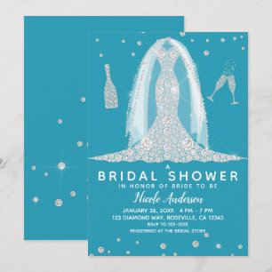 Invitation Robe de mariée Glam Diamond sarcelle Shower de mar