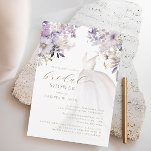 Invitation Robe de Mariée Gold Purple Greenery Shower Nuptial