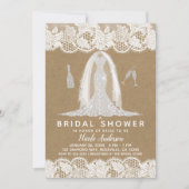 Invitation Robe de mariée Kraft & Lace Diamond Shower de mari (Devant)