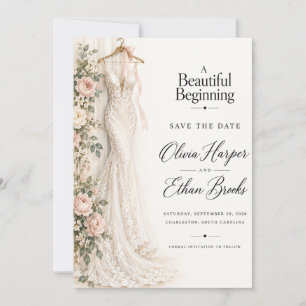 Invitation Robe de Mariée Magnifique pour Sauvegarder la Date