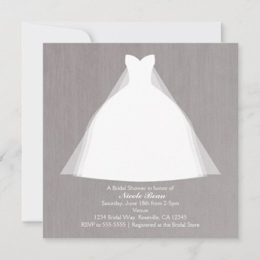 Invitation Robe de mariée moderne glamour douche de mariage g (Devant)