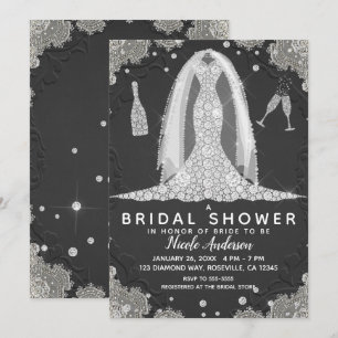 Invitation Robe de mariée noire et dentelle diamantée Cadeaux