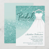 Invitation Robe de mariée pailletée sarcelle Chic douche de m (Devant / Derrière)