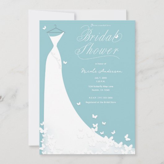 Invitation Robe de mariée Papillon Turquoise Enterrement de v (Devant)