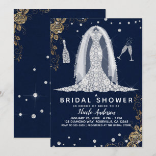 Invitation Robe de mariée Rose Diamant Or Mariage Enterrement
