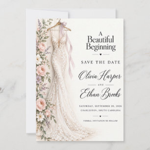 Invitation Robe de Mariée Rose Éclatante Enregistrer la Date