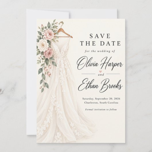 Invitation Robe de Mariée Rose Rose Save the Date (Devant)