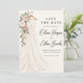 Invitation Robe de Mariée Rose Rose Save the Date (Debout devant)