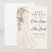 Invitation Robe de Mariée Rose Rose Save the Date (Devant / Derrière)
