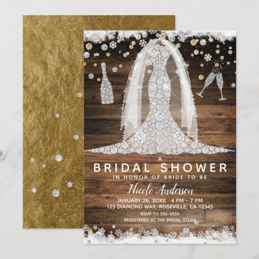 Invitation Robe de mariée Rustique Diamant Douche de Mariée O (Devant / Derrière)