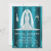 Invitation Robe de mariée sarcelle aqua glam diamant Shower d (Devant)